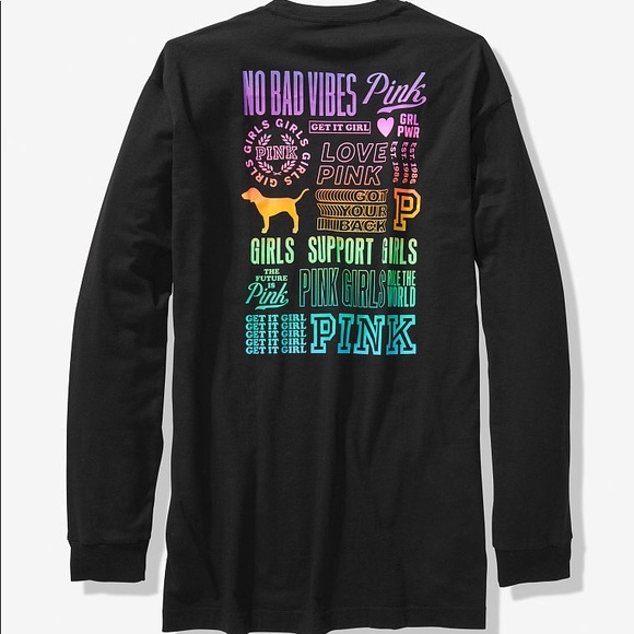 PINK Victoria's Secret Tops - ❗️LAST💕VS PINK PINK BALCK OMBRÉ EMOJI CAMPUS TEE